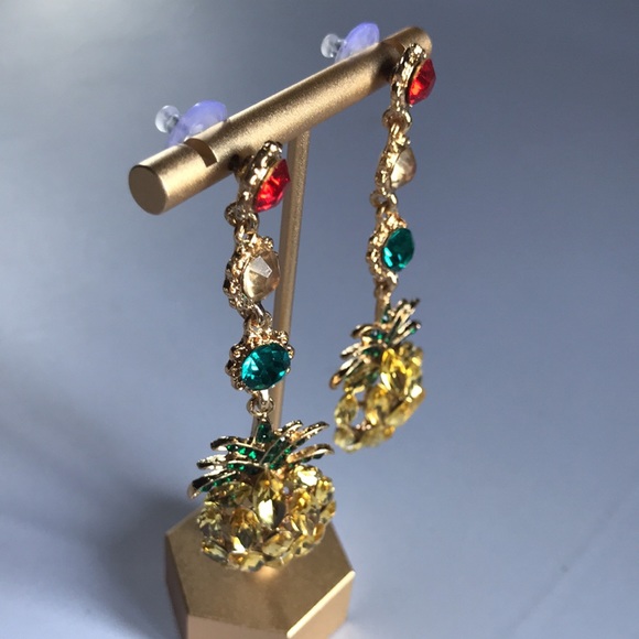 New! Rhinestone Pineapple Drop Earrings - Picture 6 of 8
